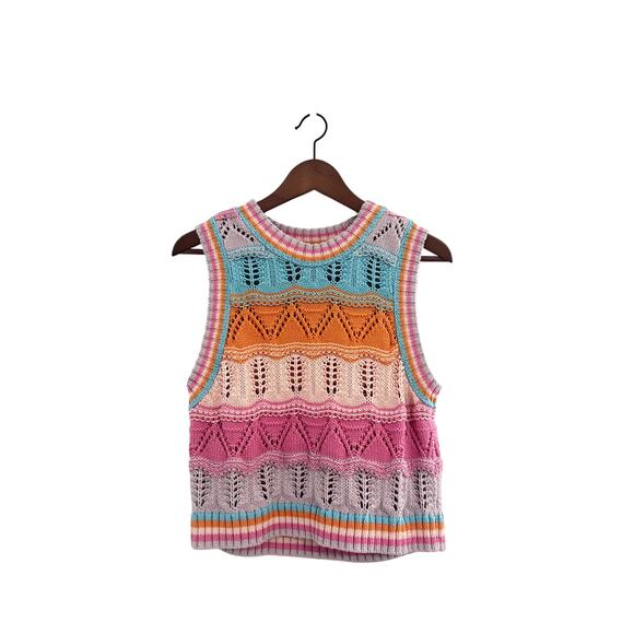Zara Multicolor Stripe Crochet Open Knit Cropped Sleeveless Top - Picture 2 of 7